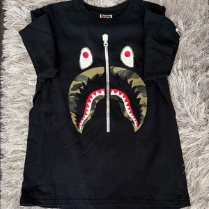 A Bathing Ape Black Shark Graphic Tee with Camouflage Detail